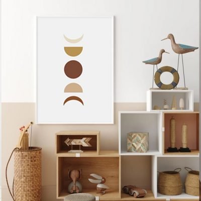 Sun Stars Moon Phases Trendy Boho Rainbow Nursery Wall Art For Kids Room Decor