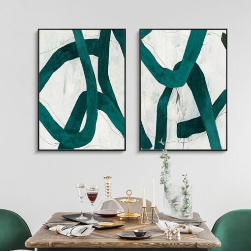 Thick Green Line Brush Abstract Wall Art Fine Art Canvas Prints For Modern Home Decor