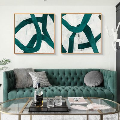 Thick Green Line Brush Abstract Wall Art Fine Art Canvas Prints For Modern Home Decor