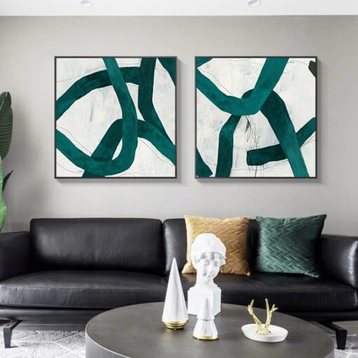 Thick Green Line Brush Abstract Wall Art Fine Art Canvas Prints For Modern Home Decor