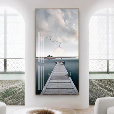 Tranquil Lake Wooden Pier Landscape Wall Art Pictures Of Calm For Entrance Hallway Decor