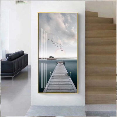 Tranquil Lake Wooden Pier Landscape Wall Art Pictures Of Calm For Entrance Hallway Decor