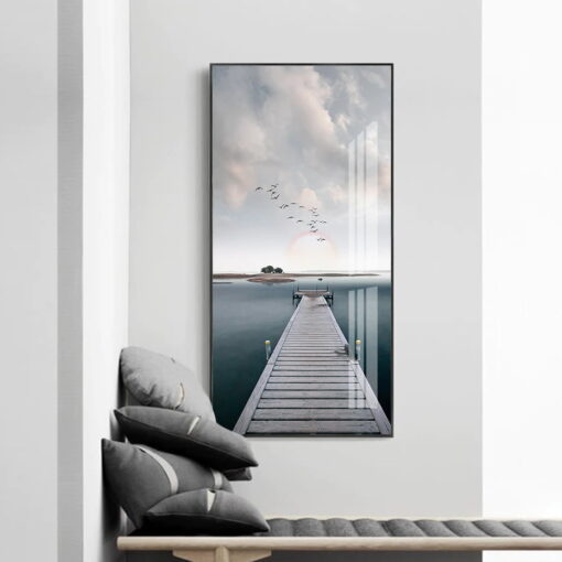 Tranquil Lake Wooden Pier Landscape Wall Art Pictures Of Calm For Entrance Hallway Decor