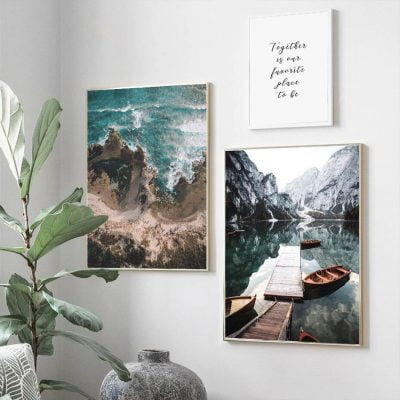 Tranquil Mountain Lake Landscape Wall Art Modern Pictures Of Calm For Home Office Decor