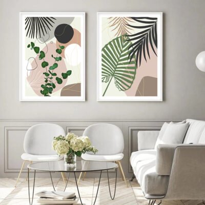 Tropical Bohemian Summer Wall Art Neutral Colors Modern Botanical Pictures For Living Room