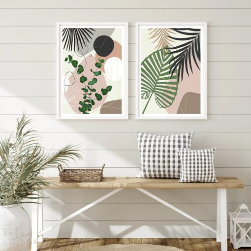 Tropical Bohemian Summer Wall Art Neutral Colors Modern Botanical Pictures For Living Room