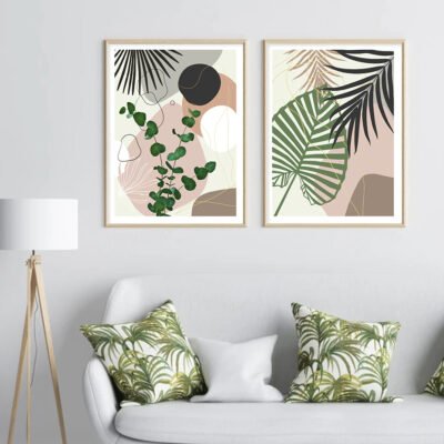 Tropical Bohemian Summer Wall Art Neutral Colors Modern Botanical Pictures For Living Room