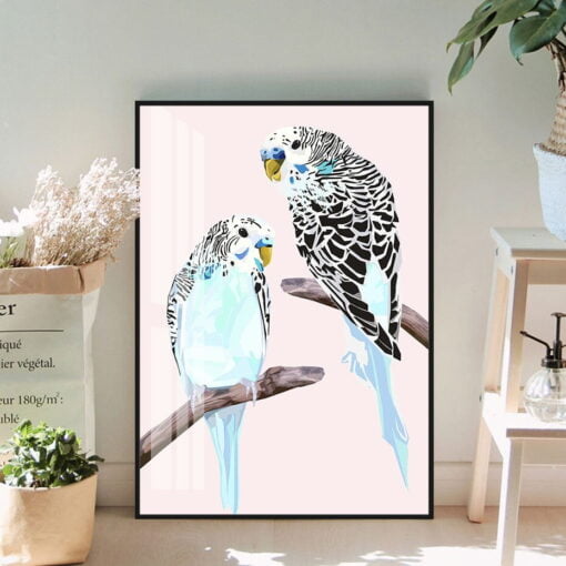 Two Cute Parrots In The Tree Birds Wall Art Pictures For Living Room Bedroom Art Decor