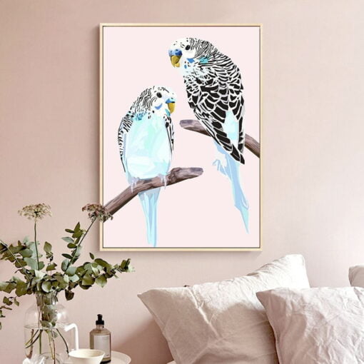 Two Cute Parrots In The Tree Birds Wall Art Pictures For Living Room Bedroom Art Decor