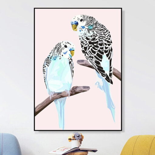 Two Cute Parrots In The Tree Birds Wall Art Pictures For Living Room Bedroom Art Decor