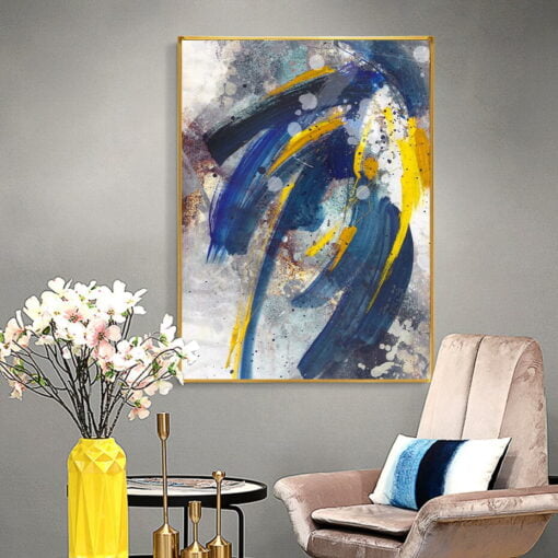 Urban Abstract Blue Ink Brush Splash Wall Art Pictures For Modern Apartment Decor