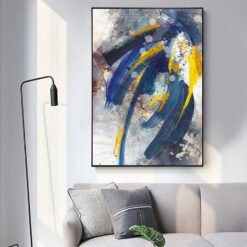 Urban Abstract Blue Ink Brush Splash Wall Art Pictures For Modern Apartment Decor