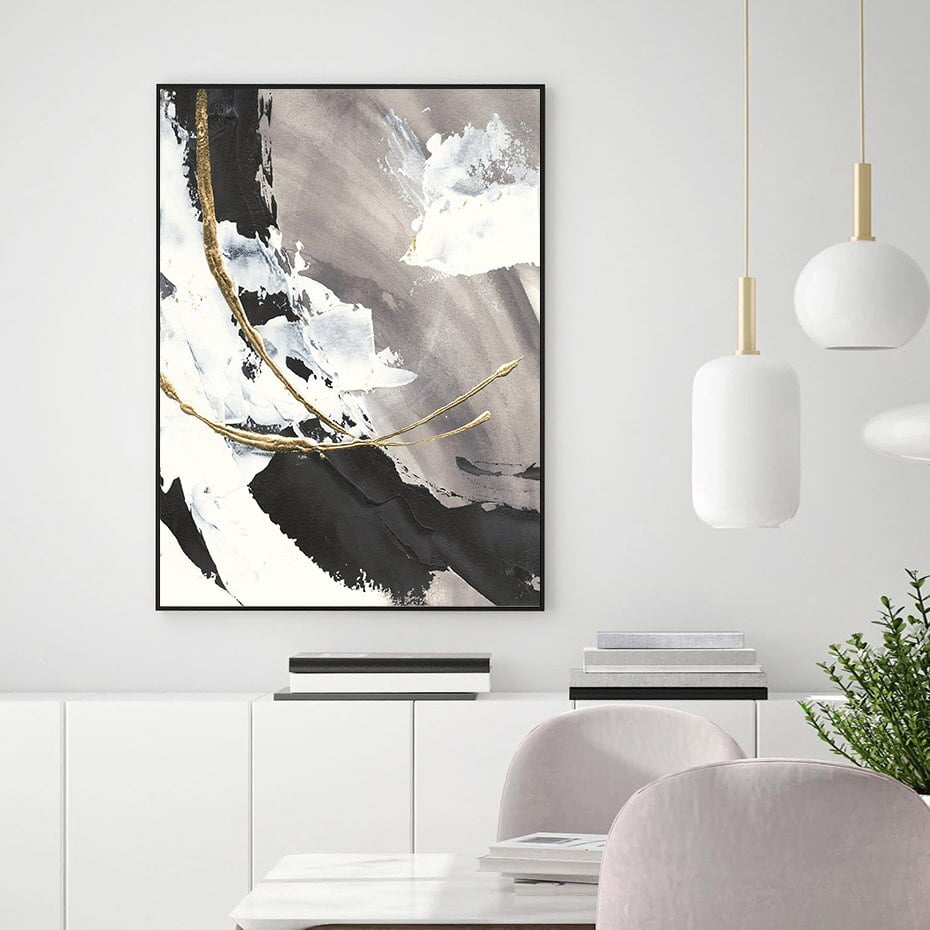 Vintage Golden Oil Gray Beige Abstract Wall Art Picture For Modern Home Interior Decor