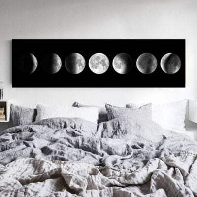 Wide Format Black Golden Moon Phases Wall Art Bedroom Pictures For Above The Bed