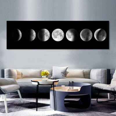 Wide Format Black Golden Moon Phases Wall Art Bedroom Pictures For Above The Bed