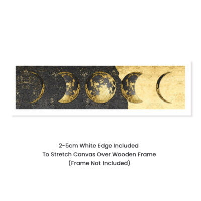 Wide Format Black Golden Moon Phases Wall Art Bedroom Pictures For Above The Bed