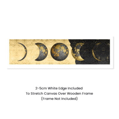 Wide Format Black Golden Moon Phases Wall Art Bedroom Pictures For Above The Bed