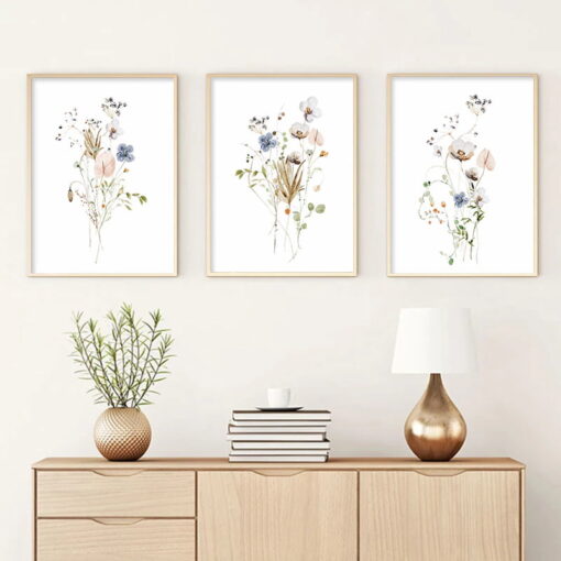 Wild Meadow Flowers Watercolor Botanical Pictures For Living Room Bedroom Wall Art Decor