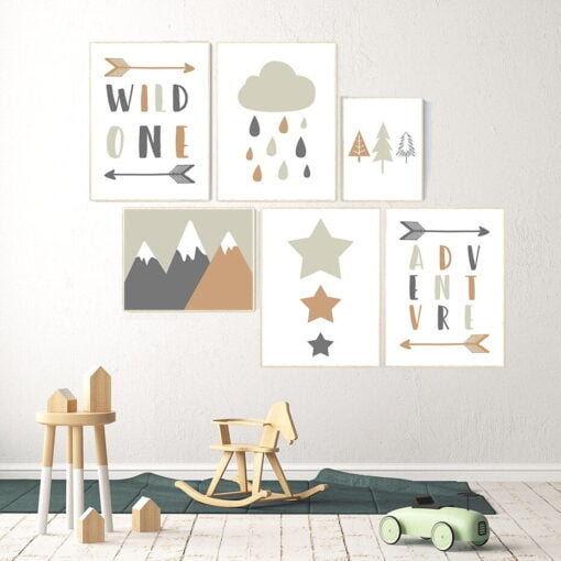 Wild One Trees Mountains Adventure Wall Art Trendy Nursery Decor For Kid's Room Decor