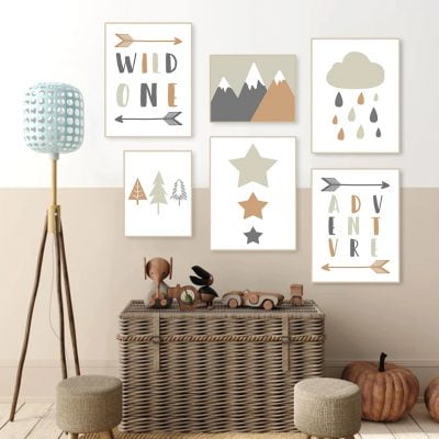 Wild One Trees Mountains Adventure Wall Art Trendy Nursery Decor For Kid's Room Decor