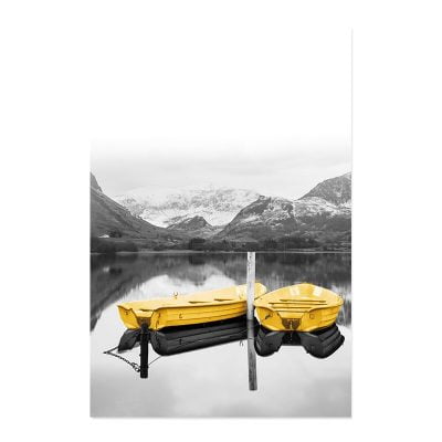 Yellow Boat Mountain Black & White Landscape Wall Art Decor For Modern Home Office