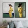 Yellow Dress Fashion Portrait Wall Art Pictures For Living Room Bedroom Art Decor