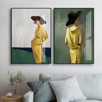 Yellow Dress Fashion Portrait Wall Art Pictures For Living Room Bedroom Art Decor