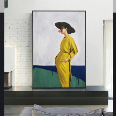 Yellow Dress Fashion Portrait Wall Art Pictures For Living Room Bedroom Art Decor