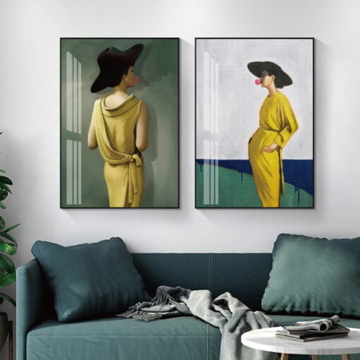 Yellow Dress Fashion Portrait Wall Art Pictures For Living Room Bedroom Art Decor