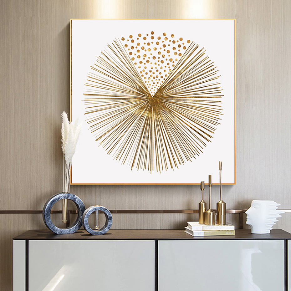 Modern Abstract Golden Geometric Line Art Wall Art Square Format Pictures For Home Office