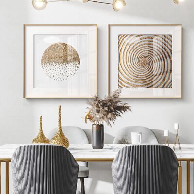 Modern Abstract Golden Geometric Line Art Wall Art Square Format Pictures For Home Office