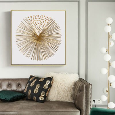 Modern Abstract Golden Geometric Line Art Wall Art Square Format Pictures For Home Office