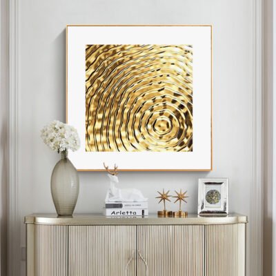 Modern Abstract Golden Geometric Line Art Wall Art Square Format Pictures For Home Office