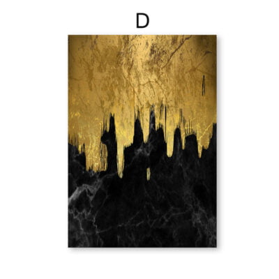 Abstract Golden Jade Black White Marble Print Wall Art Pictures For Luxury Living Room