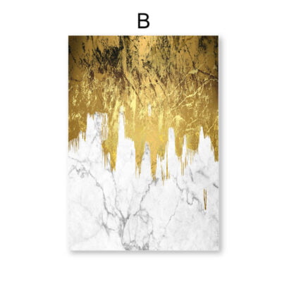 Abstract Golden Jade Black White Marble Print Wall Art Pictures For Luxury Living Room