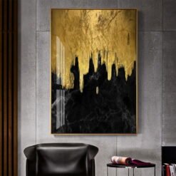 Abstract Golden Jade Black White Marble Print Wall Art Pictures For Luxury Living Room