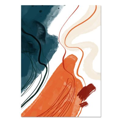 Blue Orange Wavy Brush Wall Art Modern Abstract Pictures For Living Room Home Decor