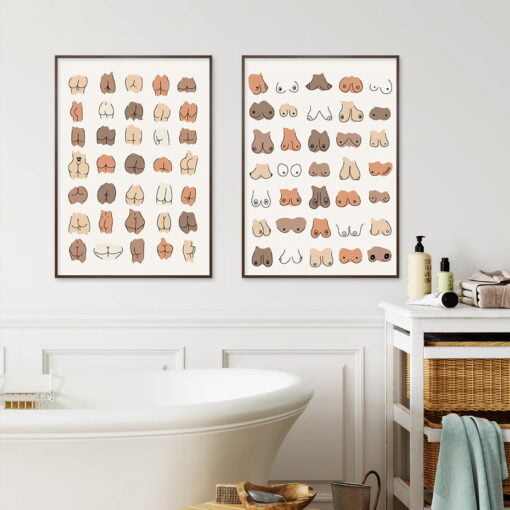 Boobs And Bums Cheeky Welcoming Fun Wall Art Pictures For Bathroom Wall Decoration