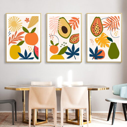 Colorful Abstract Tropical Fruits Wall Art Modern Pictures For Kitchen Cafe Dining Room Decor