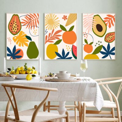 Colorful Abstract Tropical Fruits Wall Art Modern Pictures For Kitchen Cafe Dining Room Decor