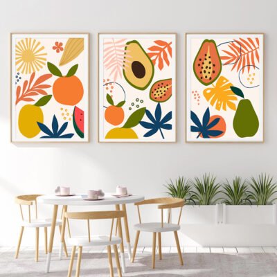 Colorful Abstract Tropical Fruits Wall Art Modern Pictures For Kitchen Cafe Dining Room Decor