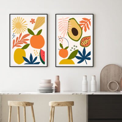 Colorful Abstract Tropical Fruits Wall Art Modern Pictures For Kitchen Cafe Dining Room Decor