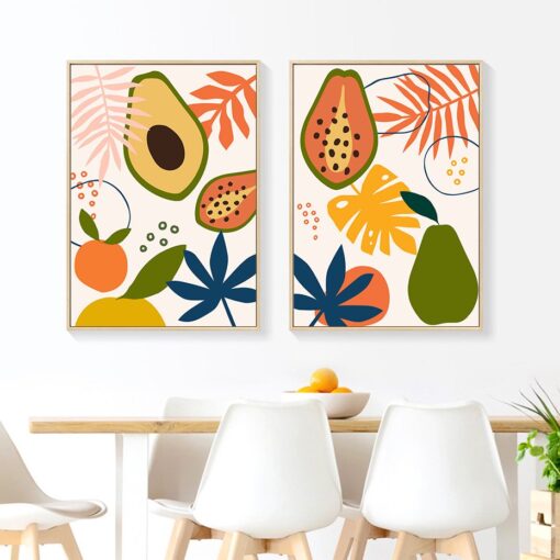 Colorful Abstract Tropical Fruits Wall Art Modern Pictures For Kitchen Cafe Dining Room Decor