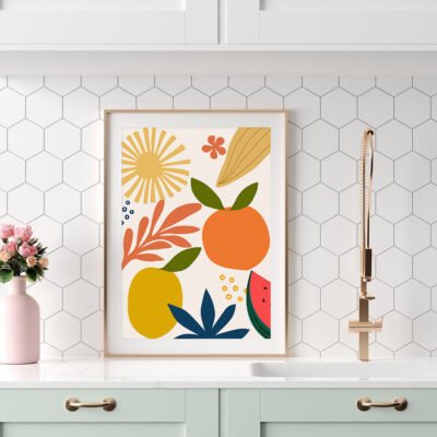 Colorful Abstract Tropical Fruits Wall Art Modern Pictures For Kitchen Cafe Dining Room Decor