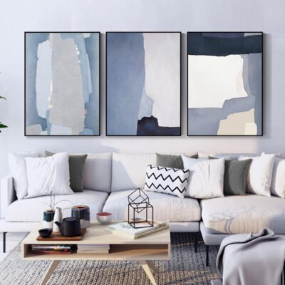 Contemporary Abstract Blue Gray Wall Art Fine Art Canvas Prints For Modern Living Room