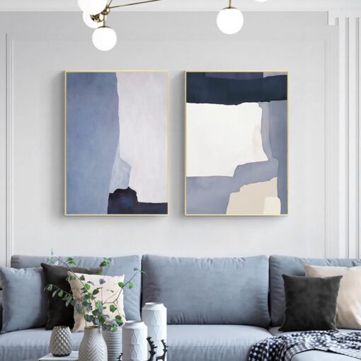 Contemporary Abstract Blue Gray Wall Art Fine Art Canvas Prints For Modern Living Room