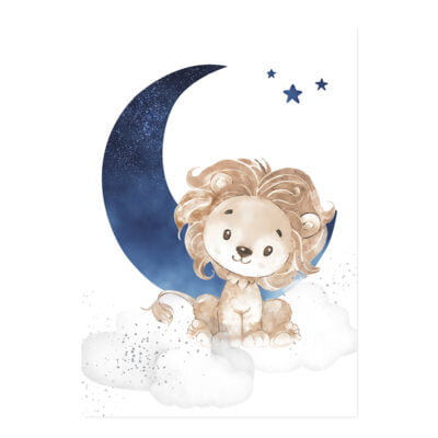 Cute Animals Moon & Stars Personalized Name Nursery Wall Art For Baby's Room Decor