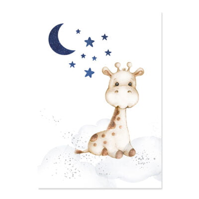 Cute Animals Moon & Stars Personalized Name Nursery Wall Art For Baby's Room Decor