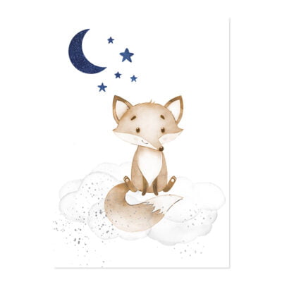 Cute Animals Moon & Stars Personalized Name Nursery Wall Art For Baby's Room Decor