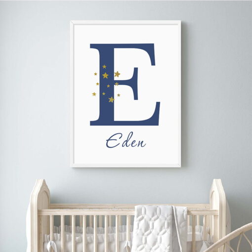 Cute Animals Moon & Stars Personalized Name Nursery Wall Art For Baby's Room Decor